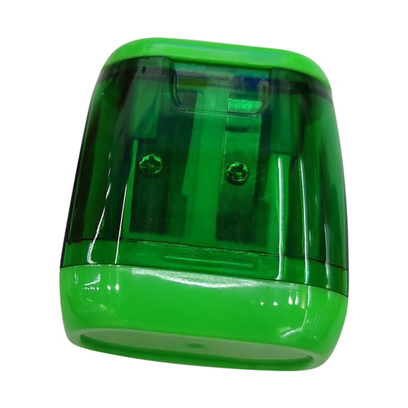 Hovilon 2-Pack Double Hole Pencil Sharpener with Cover, Portable Manual Pencil Shaver with Transparent Container, Ergonomic Oval Shape for Standard Pencils, Green Office and Art Supplies