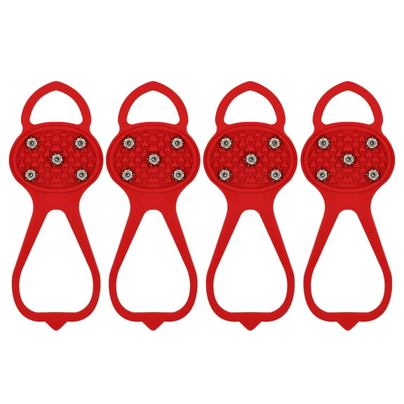 Hovilon 2 Pairs Non Slip Gripper Spikes Ice Cleats，Snow Traction Cleats Crampons for Women Men Walking and Running on Snow and Ice（M-Red）
