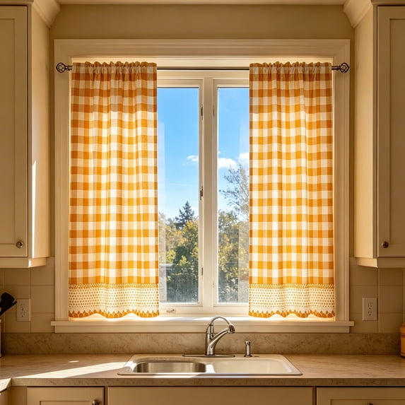 Hovilon 28x40 Inch 2D Printed Kitchen Curtains, Washable Polyester Short Window Panels, Light Filtering Tier Curtains for Bathroom Bedroom Laundry Room, Fade Resistant & Easy Care