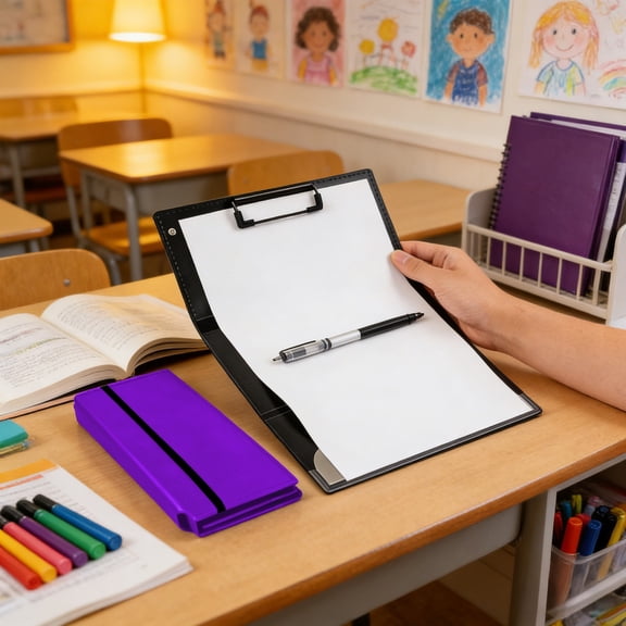 Hovilon 3-Fold Clipboard File Folder - Letter Size Expanding File Organizer with 3 Compartments, Portable Plastic Document Holder with Elastic Strap for Office, Business & Travel, Purple
