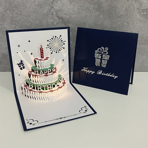 3D Birthday Cake Greeting Card - Personalized Birthday Card with Music and LED Lights, Safe and Fun Holiday Party Decoration