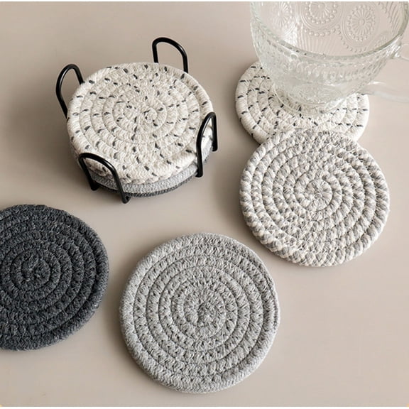 Hovilon 4pcs Cotton Woven Drink Coasters Set, 4.4 Inch Absorbent Rope Coasters for Drinks, Heat Resistant up to 210掳F, Soft Tabletop Protectors for Coffee Mugs and Glasses, Boho Home Bar Decor