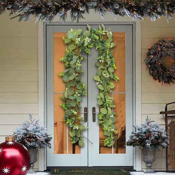 Hovilon 6FT Faux Eucalyptus Garland Plant,1Pc Artificial Vines Hanging Eucalyptus Leaves Greenery Garland for Wedding Backdrop Arch Wall Decor, UV Protected Indoor Outdoor