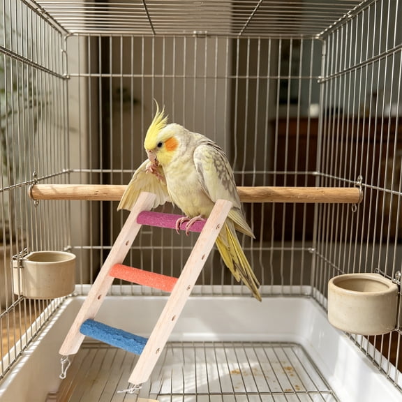 Hovilon 7.87in Wooden Parrot Ladder Toy, Natural Wood Bird Climbing Ramp with Cotton Rope, Interactive Hanging Activity Gym for Small Birds, Beak Teething & Claw Exercise Cage Accessories