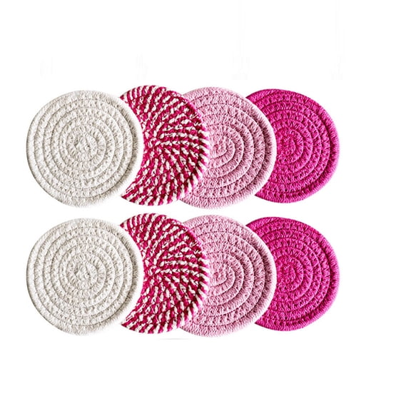 Hovilon 8pcs Cotton Woven Drink Coasters Set, 4.4 Inch Absorbent Rope Coasters for Drinks, Heat Resistant up to 210掳F, Soft Tabletop Protectors for Coffee Mugs and Glasses, Boho Home Bar Decor