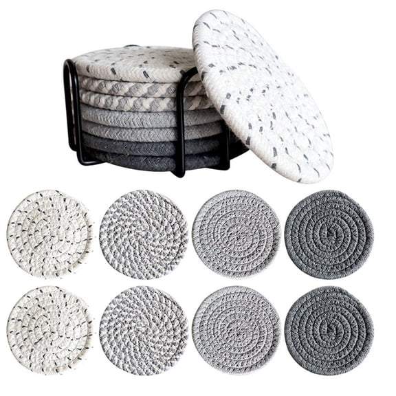 Hovilon 8pcs Cotton Woven Drink Coasters Set, 4.4 Inch Absorbent Rope Coasters for Drinks, Heat Resistant up to 210掳F, Soft Tabletop Protectors for Coffee Mugs and Glasses, Boho Home Bar Decor