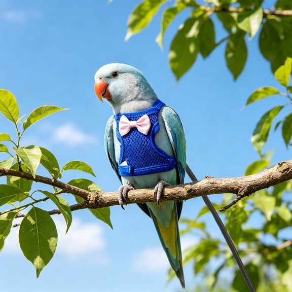 Hovilon Bird Harness and Leash for Parrots, Escape Proof Adjustable Flight Jacket with Tangle-Free Rope, Breathable Walking Vest for Cockatiel Budgie, Outdoor Pet Bird Training Accessory, Blue