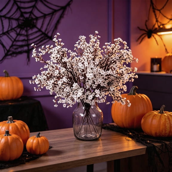 Hovilon Black Artificial Flower Bouquet 20 Inch, 5-Branch Star-Shaped Faux Floral Arrangement, Spooky Halloween Centerpiece for Table Mantel Party Backdrop, Reusable Seasonal Home Decor Accent