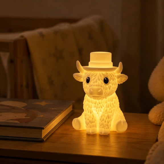 Hovilon Cute Cow Silicone Night Light with Top Hat, Soft Rechargeable Bedside Lamp, Gentle Warm LED Nursery Decor, Portable Animal Shaped Sleep Light for Bedroom Desk, Adorable Animal Lover Gift