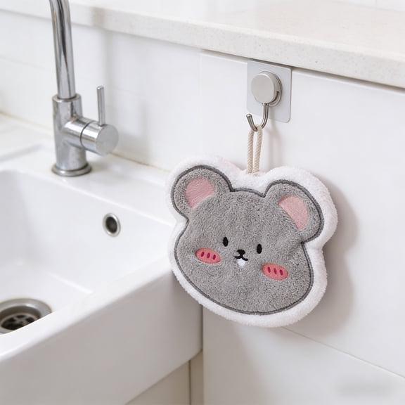 Hovilon Cute Elephant Hand Towel - Super Absorbent Hanging Kitchen Washcloth, Thickened Gray Polyester Dish Drying Rag for Bathroom Sink, Decorative Animal Shaped Gift for Home