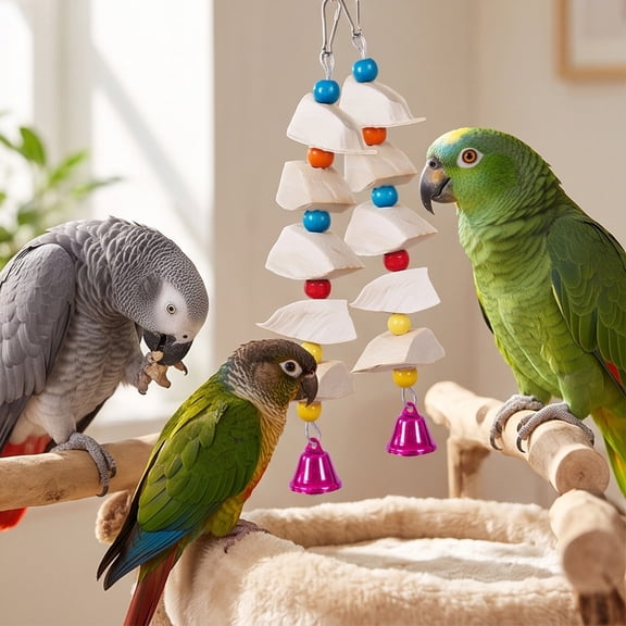 Hovilon Cuttlebone String Bird Chew Toy, Natural Beak Grinding Stick with Hanging String for Small Medium Birds, Calcium-Rich Cage Accessory for Beak Conditioning and Boredom Relief