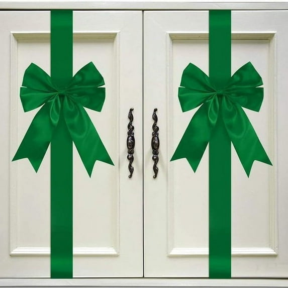 TOPRenddon Christmas Cabinet Door Bows,Festive Ribbons Large Door Ribbon Party Decorations, for Cabinets Furniture and Kitchen Christmas Party Decorations(Green)