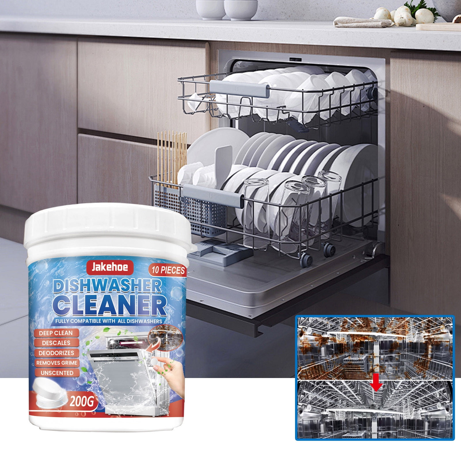 Hovilon Dishwasher Cleaner And Deodorizer TabletsDeep Cleaning Descaler Pods for Dish Washer Machine, Heavy Duty, Septic Safe, Natural Limescale Remover, Calcium, Odor, Smell