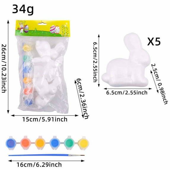 Hovilon Easter Bunny DIY Painting Kit Foam to Paint Your Own Bunny Statues Unpainted Plaster Figurines Brushes Acrylic Paints Bags Party Favor for Adults
