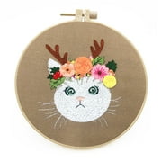 Hovilon Embroidery Starter Kit for Adult Beginner with Lovely Cat Flower Pattern Hand Stitch Set with Embroidery Cloth Hoop Needle Threader Embroidery Floss and Instruction on