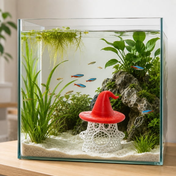 Hovilon Floating Ghost Aquarium Hideout, Halloween Witch Hat Fish Tank Shelter with Hollow Mesh, Safe Betta & Shrimp Cave Ornament, Spooky Floating Aquarium Decor for Small Tropical Fish