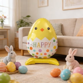 Hovilon Giant 3D Easter Balloon - Rooster and Egg Foil Mylar Decoration for Spring Parties, Photo Backdrop, Kids Room Decor, Self-Sealing Holiday Party Supply, Festive Wall Accent