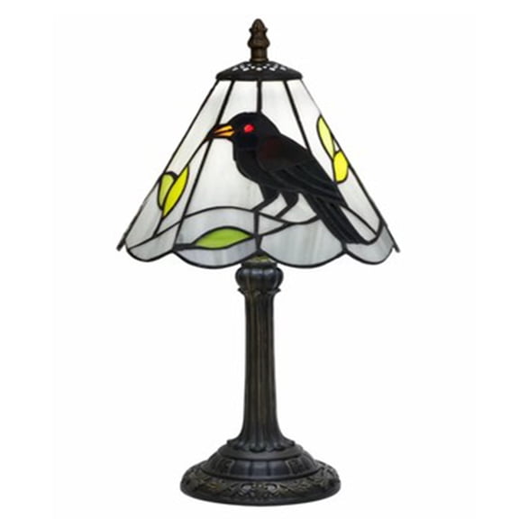 Hovilon Gothic Stained Glass Desk Lamp, Small Antique Metal Base Night Light with Crow and Leaf Pattern, Warm Ambient Lighting for Bedroom, Study, Halloween Home Decor, Vintage Cottage Accent, Resin