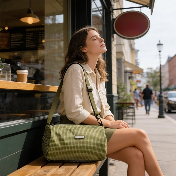 Hovilon Green Nylon Tote Bag - Versatile Crossbody Shoulder Handbag with Adjustable Strap, Water Resistant Mini Messenger Bag for Women Travel Shopping and Daily Use