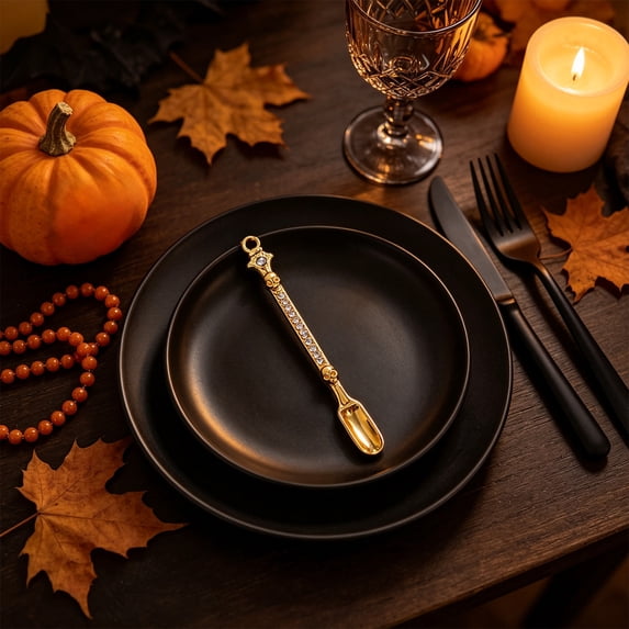 Hovilon Halloween Cutlery with Diamonds Skeleton Spoon, Alloy Metal Shovel Accessory with Hanging Loop, Spooky Decorative Tableware for Holiday Party Kitchen Accent, Versatile Home Display, 3.3In