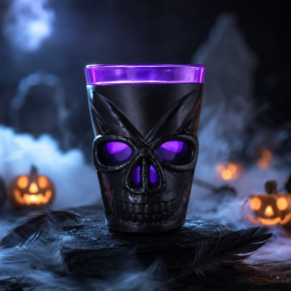 Hovilon Halloween Glowing Skull Shot Glasses Luminous Plastic Spooky Drinking Cups - LED Light Up Bar Party Decor, Shatterproof Tequila Whiskey Cocktail Tableware for Nightclub Horror Theme Events