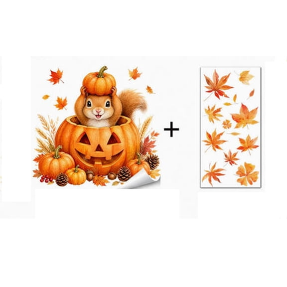 Hovilon Halloween Window Clings Fall Thanksgiving Window Decals Cute Ghost Pumpkin Maple Leaves Stickers, Removable PVC Glass Decor for Home Party, Adhesive Free Holiday Decoration for Doors