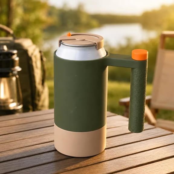 Hovilon Insulated Can Cooler Cup with Handle, Tactical Style Beverage Sleeve with Rotating Lid, Hidden Storage Tactical Drink Holder for 12oz Cans, Outdoor Camping Tailgating BBQ Party Gift