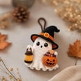 thumbnail image 1 of Hovilon Mini Handmade Knit Ghost Hanging Ornament, Cute Crochet Witch Hat Pendant with Pumpkin Bucket, Soft Cotton Car Rearview Mirror Decor, Spooky Holiday Party Bag Accessory, Fall Home Gift, 1 of 9