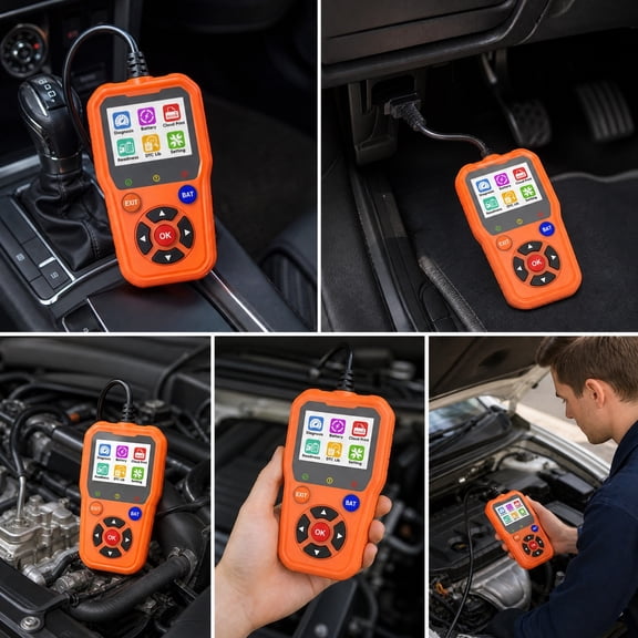 Hovilon OBD2 Diagnostic Scanner for 12V Gasoline Cars, Read Clear DTC Codes & Battery Voltage Test, 2.4-Inch IPS Color LCD Handheld Auto Fault Reader with Live Data, Drop-Resistant Vehicle Check Tool