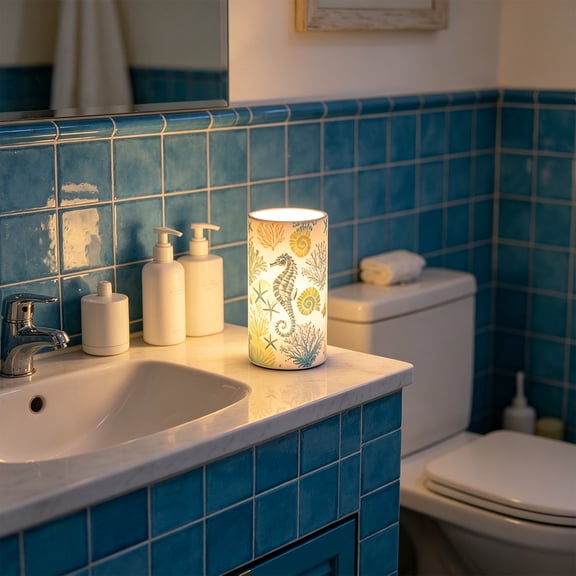 Hovilon Ocean Themed LED Candles, Battery Operated Flameless Table Lamps with Remote, Seaside Plastic Decorative Lights for Wedding Party Home Centerpiece, Safe Reusable Night Light