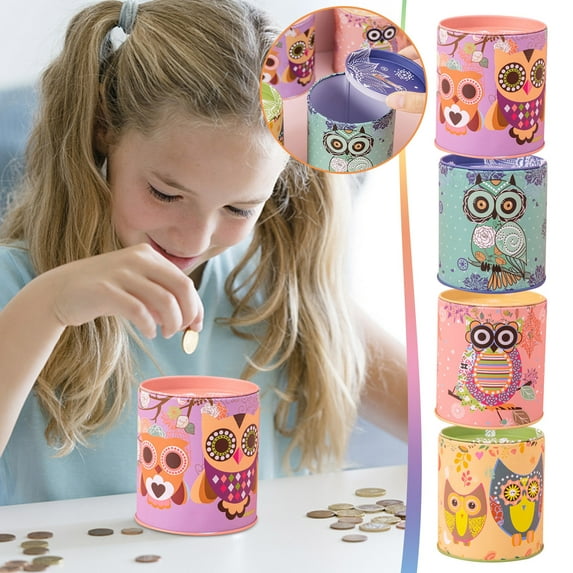 Hovilon Owl Piggy Bank,Tinplate Piggy Bank,Desktop Piggy Bank Children Piggy Bank Tinplate Saving Pot Cartoon Money Pot for Children's Gifts Kid Gift Money Box on