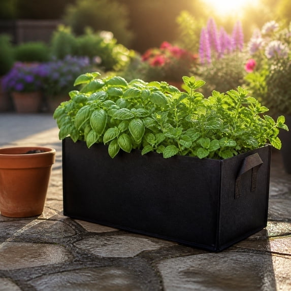 Hovilon Rectangular Fabric Grow Bag Heavy Duty Breathable Aeration Planter with Handles, Durable Non-Woven Plant Pot for Vegetables Herbs Flowers, Space Saving Indoor Outdoor Gardening Container