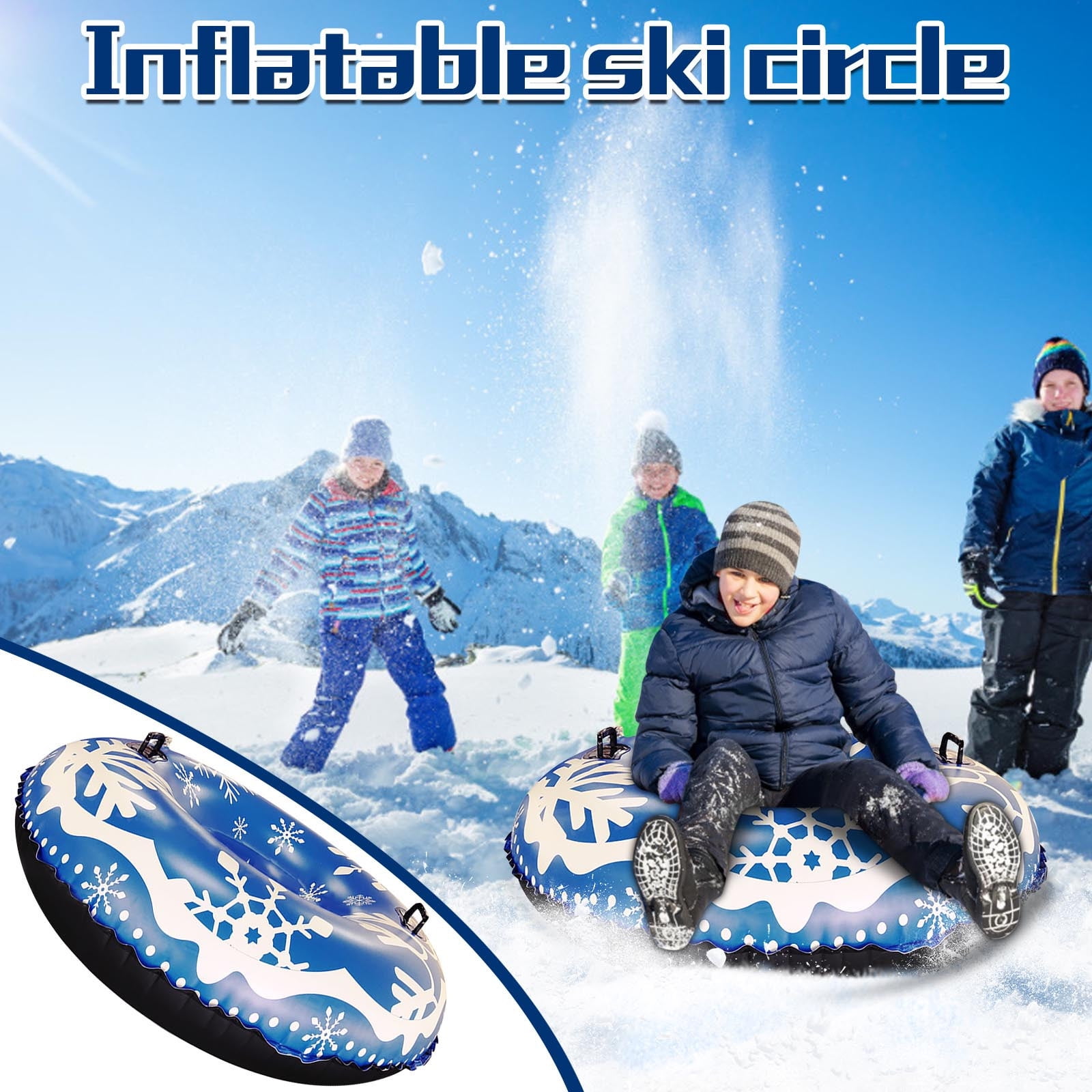 Hovilon Snow Tube,Winter Outdoor Inflatable Ski Rings,Floated Skiing Board Accessories Ski Rings for Kids and Adults,Outdoor Sports Toys for Boys Girls Family Activities