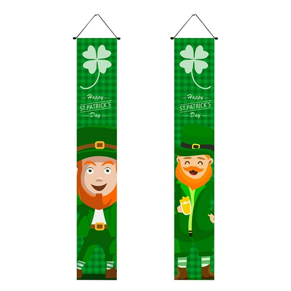 Hovilon St. Patrick's Day Door Porch Sign Irish Shamrock Door Banner for Party Outdoor Decor St. Patrick's Day Luck of the Irish Green Shamrock Check Welcome Porch Sign Front Door Party Supplies