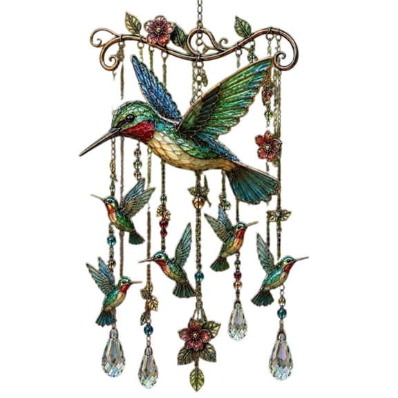 Hovilon Stained Glass Goldfinch Wind Chime, Hanging Bird Suncatcher Ornament with Crystal Beads, Soft Gentle Metal Yard Decor for Garden Porch Window Patio, Relaxing Spring Home Accessory Gift