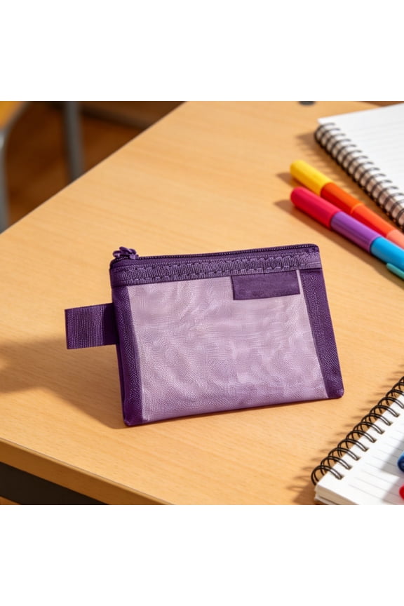 Vintage Mesh Coin Purse – Transparent Small Travel Pouch for Lipstick, Cards, Cash & Essentials, Lightweight Zippered Organizer Bag for Handbag or Backpack (Purple)