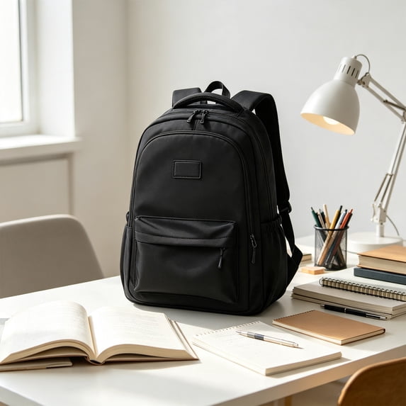 Hovilon Water Resistant Student Backpack, 14-Inch Laptop Compartment Daypack, Lightweight 470g Polyester Blend School Bookbag, Multi-Compartment Casual Daily Bag for College Campus Travel, Black