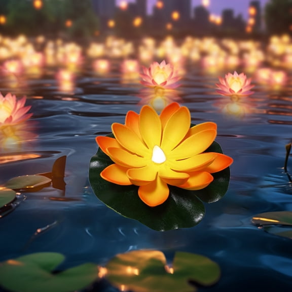 Hovilon Water Sensing Floating Lotus Lamp, LED Pool Light for Pond Garden Party Decor, Color Changing Diwali Festival Blessing Lantern, Reusable Waterproof Outdoor Night Light