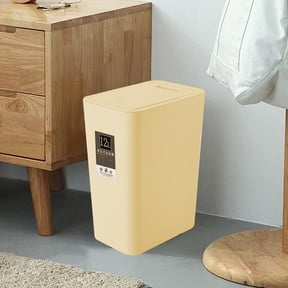 Hovilon White 12L Push-Top Trash Can, Slim Plastic Waste Basket with Lid, Modern Garbage Bin with Bag Ring for Kitchen and Bathroom, Narrow Household Trash Container for Office and Living Room