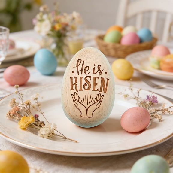 Hovilon Wooden Easter Egg Decoration with Rabbit Carving, Natural Unpainted Spring Ornament, Rustic Holiday Table Decor for Home Office, Reusable Easter Basket Filler and Gift, Brown