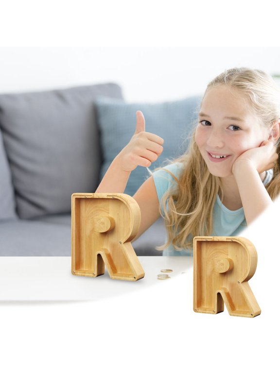 Wooden Letter Piggy Bank,English Alphabet Money Bank Personalized Custom Name Transparent Saving Coin Bank, Coin Bank Fun Gifts for Birthday, Christmas, Festival, Baby Shower