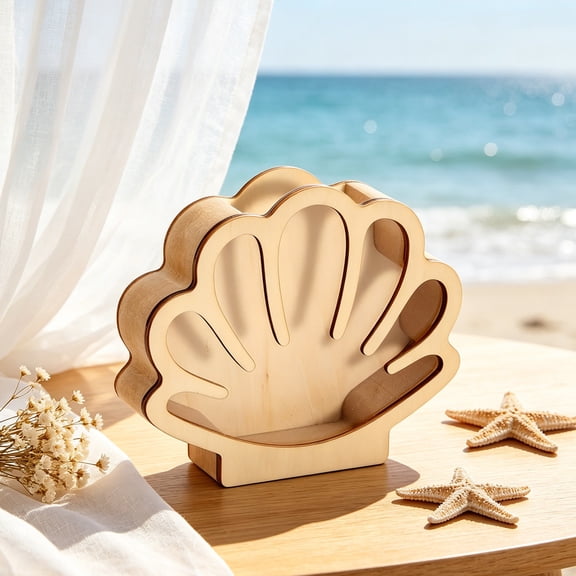 Hovilon Wooden Seashell Storage Box, 7x6in Beach Themed Display Case with Clear Window, Desktop Souvenir Organizer for Shells Stones Pebbles, Summer Coastal Home Decor & DIY Craft Gift