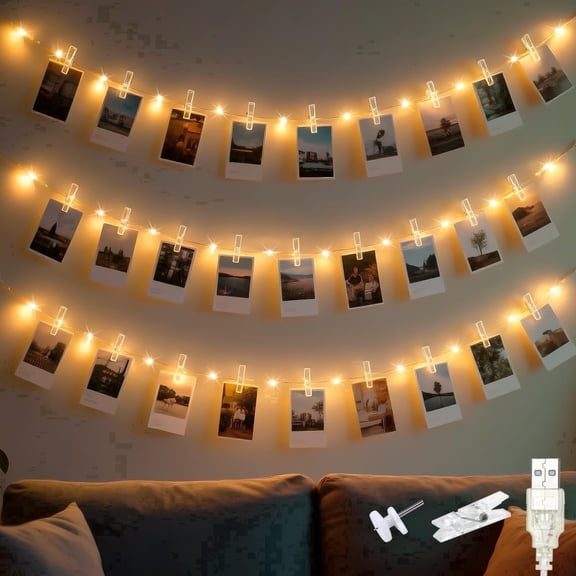 Hovmap 120 LED Photo Clip String Light, 40Ft USB Powered Fairy Lights with 60 Photo Clips, Photo String Lights for Bedroom Wedding Party Christmas Home Decor, Warm White
