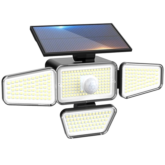 Hovmap 318 LED Solar Security Light, 4 Adjustable Heads Motion Sensor Outdoor Flood Light, Waterproof Wireless Solar Powered Wall Light for Garage Yard Door, 1 Pack