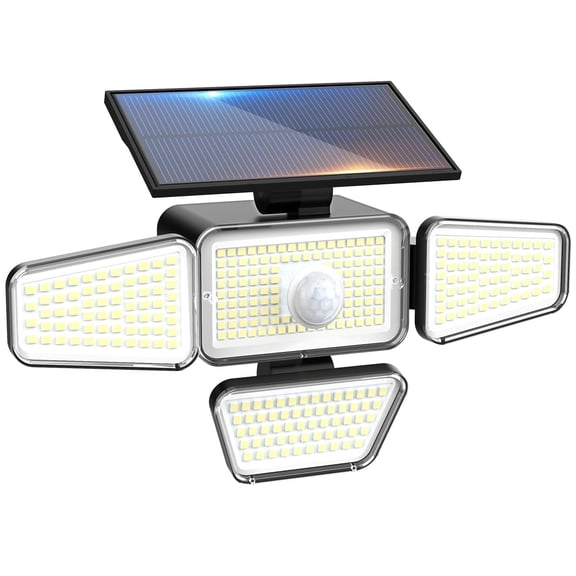 Hovmap 318 LED Solar Security Light, 4 Adjustable Heads Motion Sensor Outdoor Flood Light, Waterproof Wireless Solar Powered Wall Light for Garage Yard Door, 1 Pack