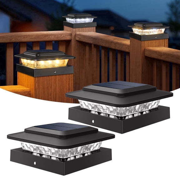 Hovmap 4x4 Solar Post Cap Lights Outdoor 2Pack, 3 Color Temperatures, 2 Level Brightness, IP65 Waterproof 16 LED Fence Deck Post Light for Wood/Vinyl Posts - Black