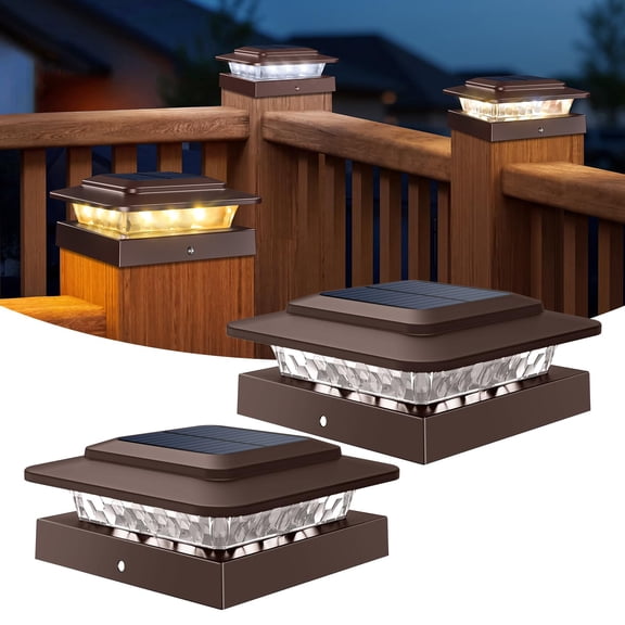 Hovmap 4x4 Solar Post Cap Lights Outdoor 2Pack, 3 Color Temperatures, 2 Level Brightness, IP65 Waterproof 16 LED Fence Deck Post Light for Wood/Vinyl Posts - Brown