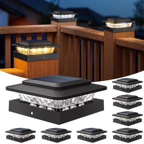 Hovmap 4x4 Solar Post Cap Lights Outdoor 8Pack, 3 Color Temperatures, 2 Level Brightness, IP65 Waterproof 16 LED Fence Deck Post Light for Wood/Vinyl Posts - Black