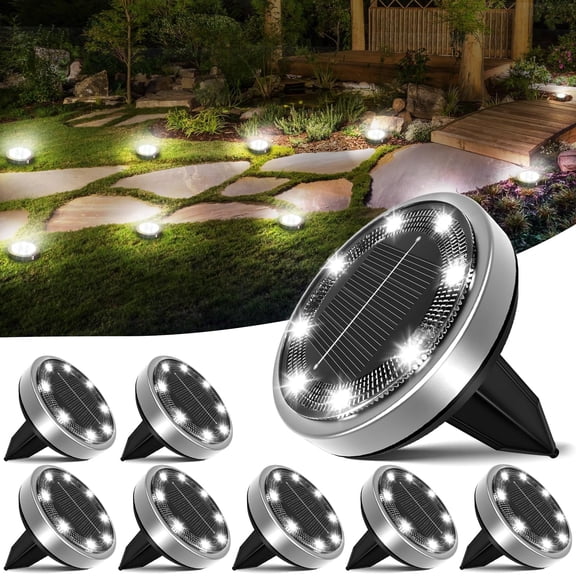 Hovmap 8 Pack Solar Ground Lights Outdoor, 8 LED Solar Disc Lights (Cool White), Solar Lights Outdoor, Solar Lights Outdoor Waterproof