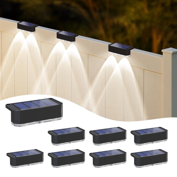 Hovmap Solar Fence Lights Outdoor, Waterproof LED Solar Powered Deck Lights, Step LED Lighting,Landscape Spotlights for Railing, Fence, Yard, Patio,Cool White, Black 12 Pack